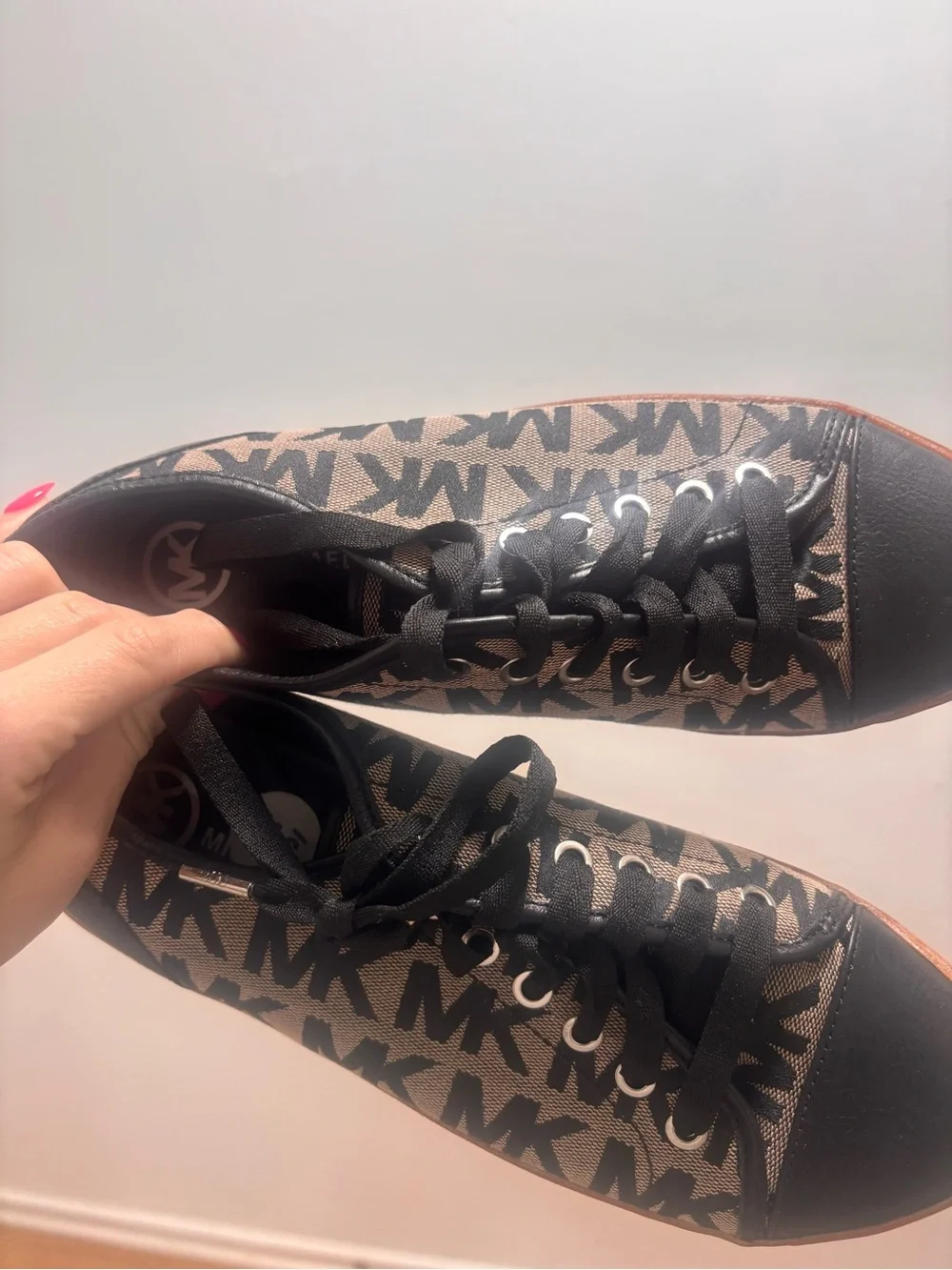 Michael Kors Black and Beige MK Logo Lace-Up Sneakers